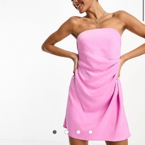 ASOS DESIGN NWOT - satin bandeau mini dress with gathered waist detail in pink